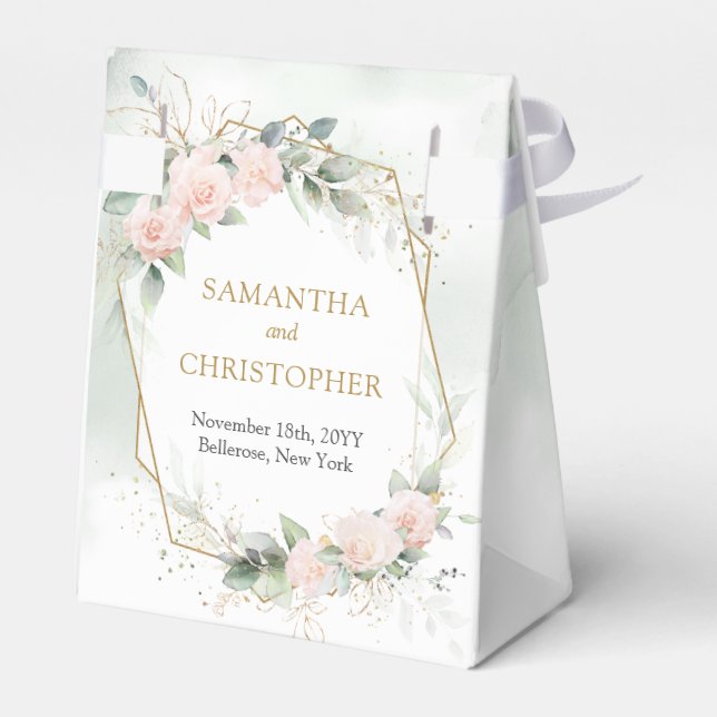 Bohemian  Blush roses eucalyptus gold wedding Favor Boxes (Back Side)