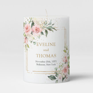 Bohemian Blush roses eucalyptus gold wedding Pillar Candle
