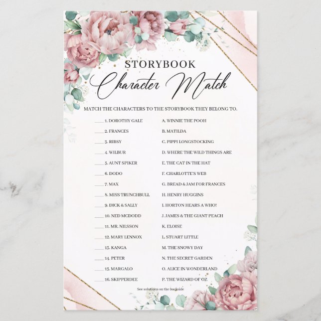 Bohemian blush roses Storybook Character Match (Front)