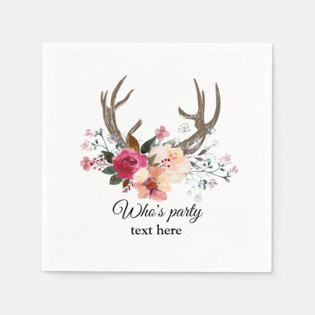 bohemian, boho, antler,  with flowers napkins (Front)