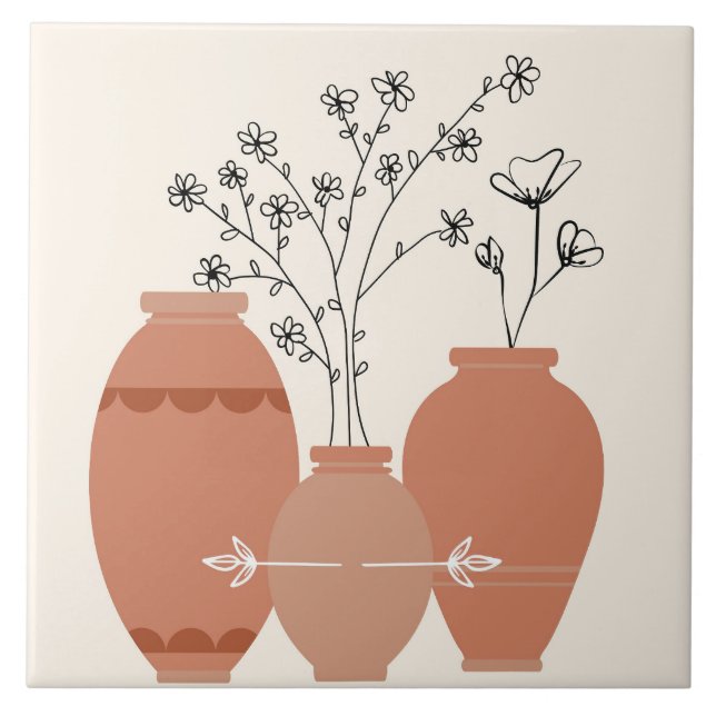 Bohemian Boho Art Abstract Terracotta Planters Ceramic Tile (Front)