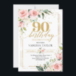 Bohemian boho blush pink floral gold 90th birthday invitation<br><div class="desc">Bohemian boho blush pink floral gold 90th birthday invitation,  Contact me for matching items or for customization,  Blush Roses ©</div>