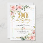 Bohemian boho blush pink floral gold 90th birthday invitation<br><div class="desc">Bohemian boho blush pink floral gold 90th birthday invitation,  Contact me for matching items or for customization,  Blush Roses ©</div>