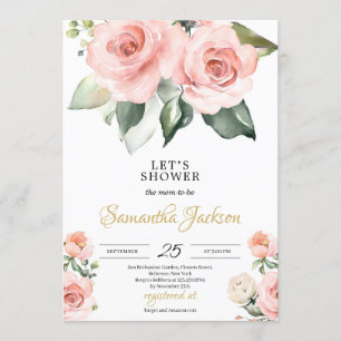 Bohemian Boho blush pink floral gold Baby Shower Invitation