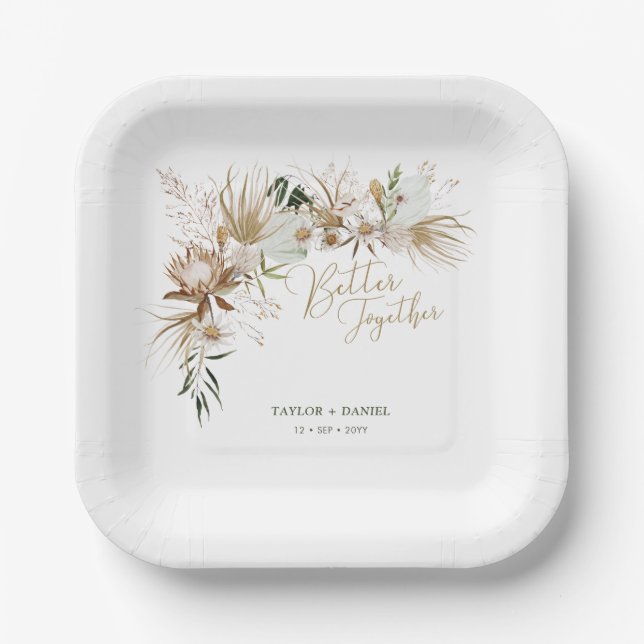 Bohemian Boho Botanical Wedding Decor Paper Plates (Front)