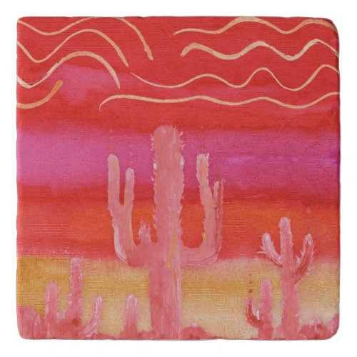 Bohemian BOHO Cactus Desert Saguaro Watercolor Trivet