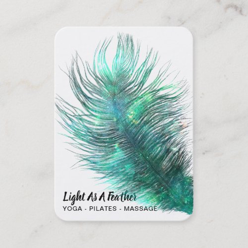   Bohemian Boho Cosmic Emerald Feather Business Card