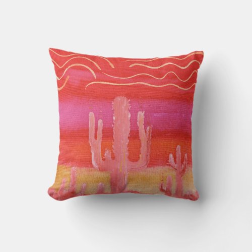 Bohemian BOHO Desert Saguaro Cactus Watercolor Throw Pillow