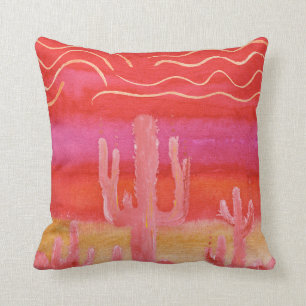 Bohemian BOHO Desert Saguaro Cactus Watercolor Throw Pillow