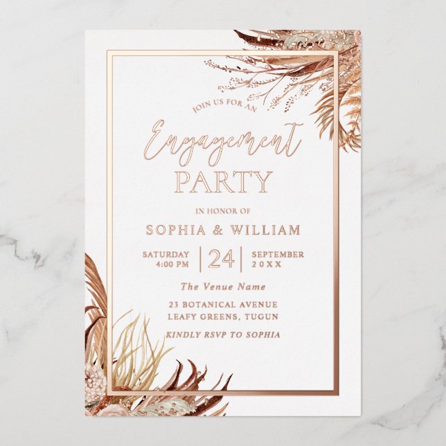 Bohemian Boho Engagement Party Rose Gold Foil Invitation (Front)