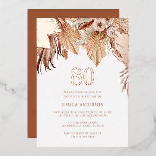 Bohemian Boho Floral 80th Birthday Party Rose Gold Foil Invitation
