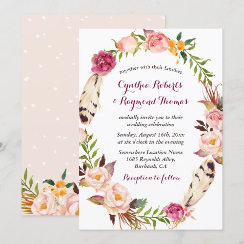 Bohemian Boho Floral Wreath Wedding Invitation