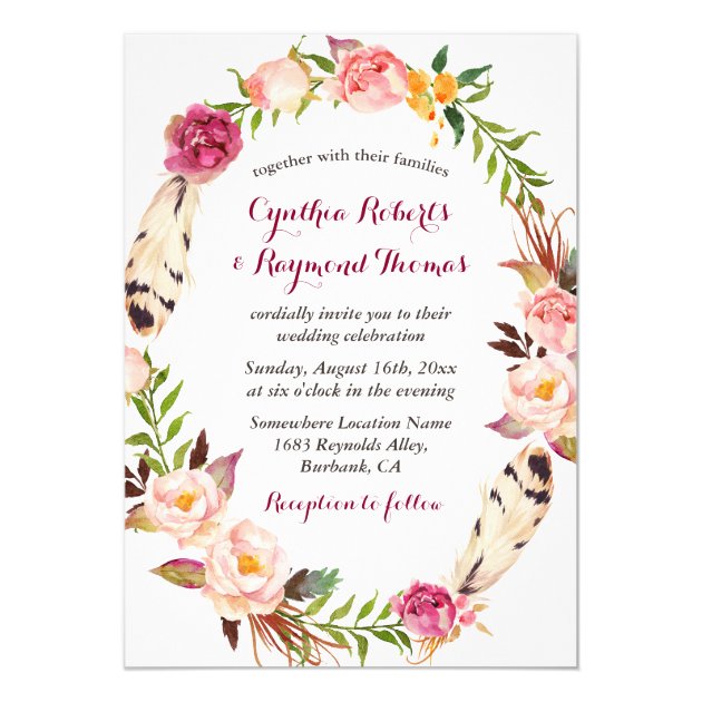 Bohemian Boho Floral Wreath Wedding Invitation