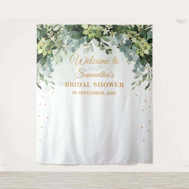 Bohemian boho greenery succulent bridal backdrop (Front)