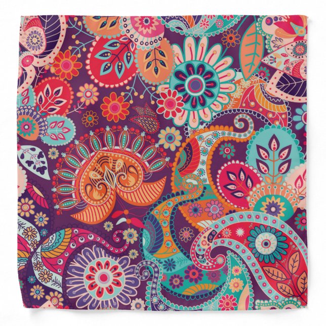 Bohemian Boho MOD Hippy Chic Flower Pattern Bandana (Front)