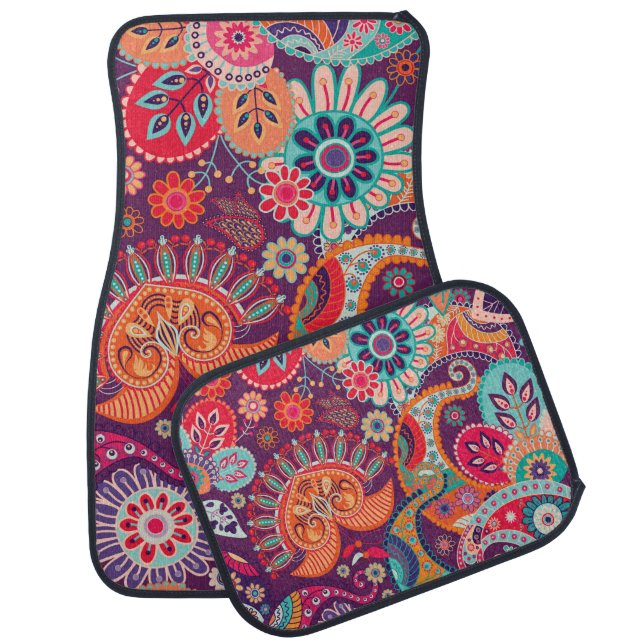 Bohemian Boho MOD Hippy Chic Flower Pattern Car Floor Mat (Set)