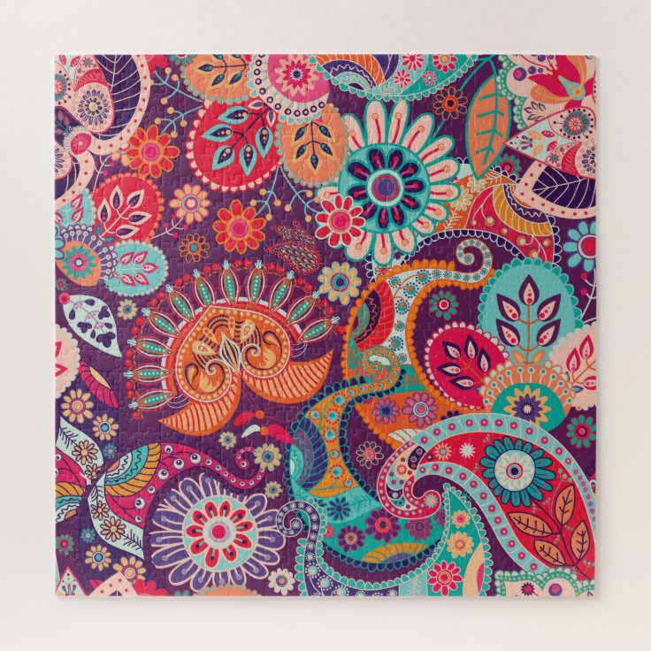 Bohemian Boho MOD Hippy Chic Flower Pattern Jigsaw Puzzle | Zazzle