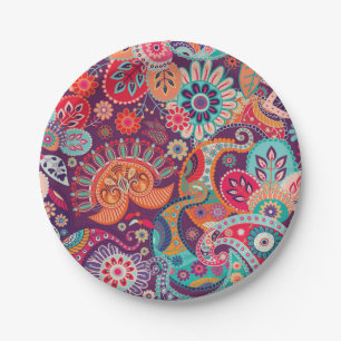 Bohemian Boho MOD Hippy Chic Flower Pattern Paper Plates