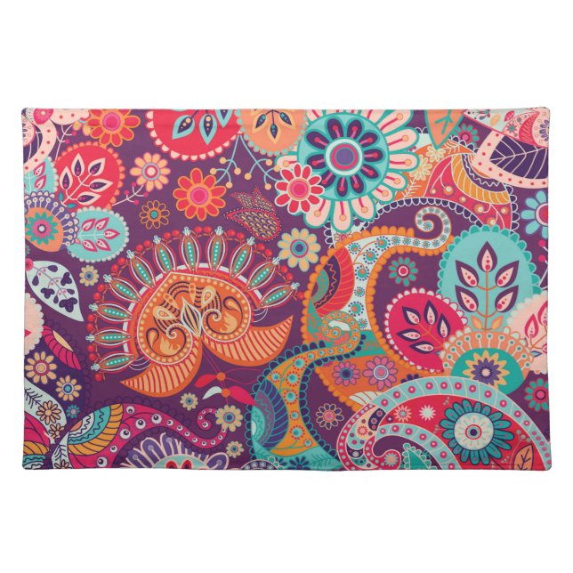 Bohemian Boho MOD Hippy Chic Flower Pattern Placemat (Front)