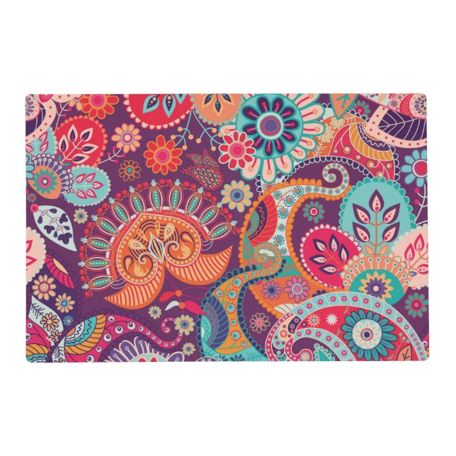 Bohemian Boho MOD Hippy Chic Flower Pattern Placemat (Front)
