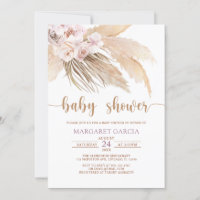 Bohemian Boho Pampas Grass Baby Shower Invitation