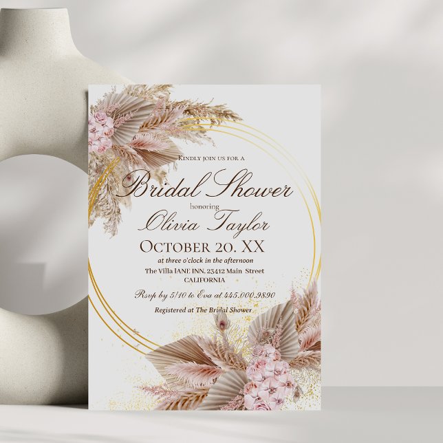 Bohemian Boho Pampas Pink Flower Bridal Shower  Invitation (Creator Uploaded)
