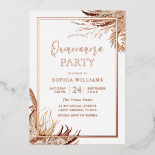Bohemian Boho Quinceanera Party Rose Gold Foil Invitation