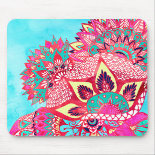 Bohemian boho red blue floral paisley pattern mouse pad