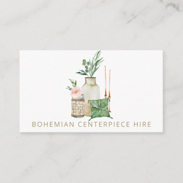 Bohemian Boho Wedding Centerpiece Jar Vase Hire Business Card (Front)