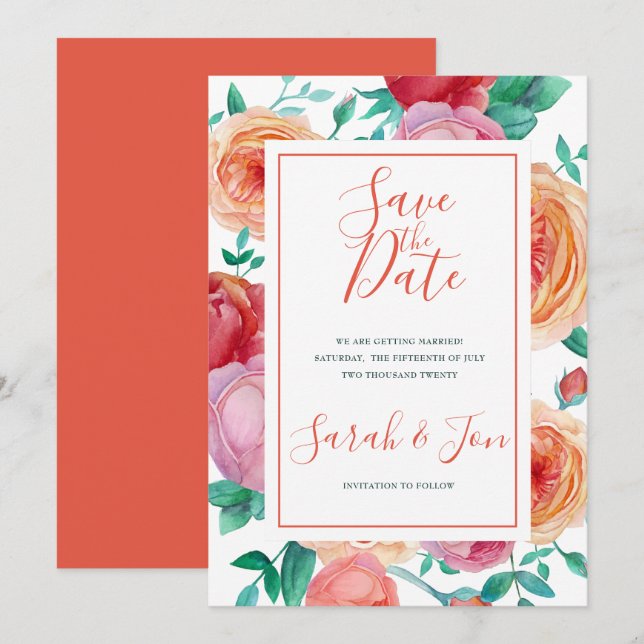 Bohemian Bold Floral Save the Date card (Front/Back)