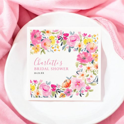 Bohemian bold floral watercolor bridal shower napkins