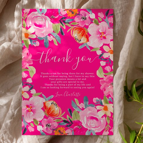 Bohemian bold floral watercolor bridal shower thank you card