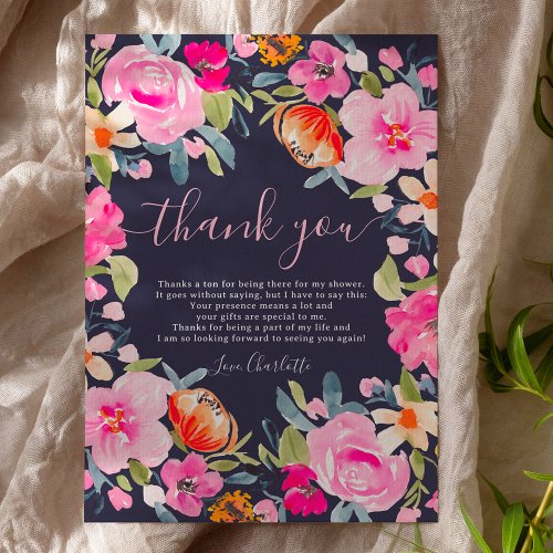 Bohemian bold floral watercolor  bridal shower thank you card