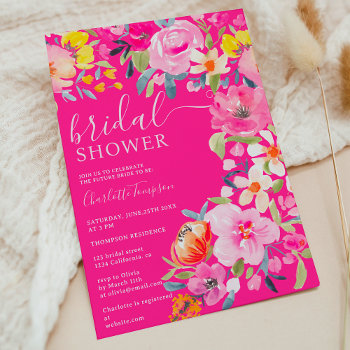 Bohemian Bold Floral Watercolor Neon Bridal Shower Invitation by girly_trend at Zazzle