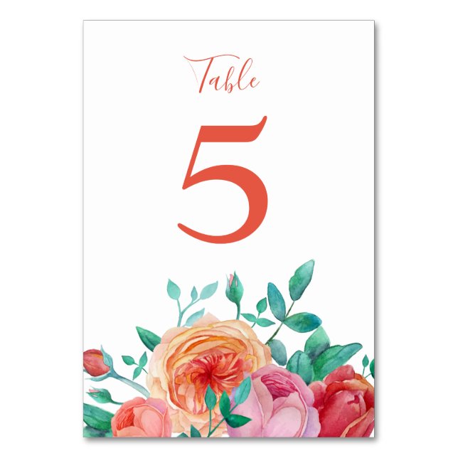 Bohemian Bold Floral Wedding Table Card (Front)