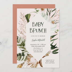 Bohemian Botanical and Pampas Grass Baby Brunch Invitation