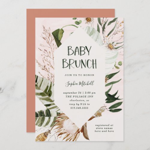 Bohemian Botanical and Pampas Grass  Baby Brunch Invitation