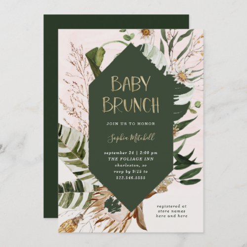 Bohemian Botanical and Pampas Grass  Baby Brunch Invitation
