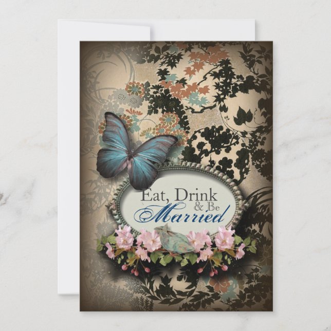 Bohemian Botanical butterfly Paris bridal shower Invitation (Front)
