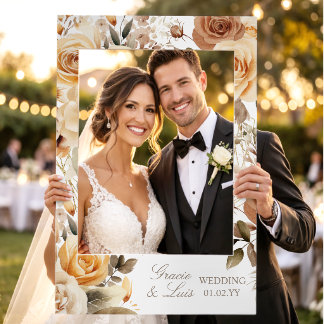 Bohemian Botanical Florals Beige Wedding Selfie Frame