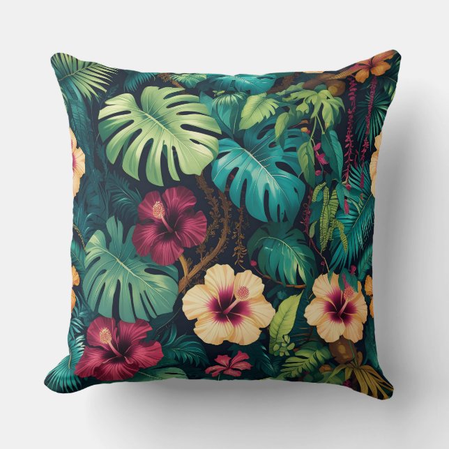 Bohemian Botanical Jungle | Lush Tropical Plant &  Throw Pillow (Front)