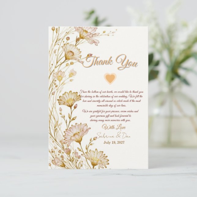 Bohemian, botanical style  thank you card (Standing Front)