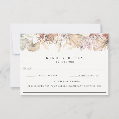 Bohemian Botanical Wedding RSVP With Allergy Note