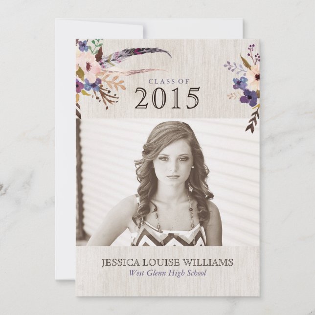 Bohemian Bouquet Graduation Invitations (Front)