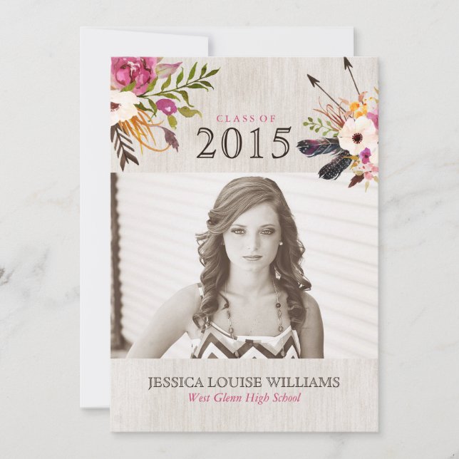 Bohemian Bouquet Graduation Invitations (Front)