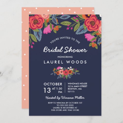 Bohemian Bouquet _ Navy Blue Bridal Shower Invitation