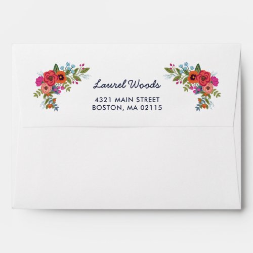 Bohemian Bouquet _ Navy Blue  Coral Floral Lining Envelope