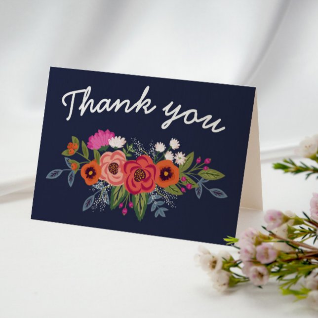 Bohemian Bouquet - Navy Blue Thank You Card (Creator Uploaded)