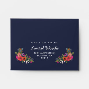 Bohemian Bouquet - Navy Blue w Blush Lining RSVP Envelope