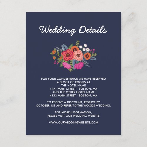 Bohemian Bouquet _ Navy Blue Wedding Details Enclosure Card